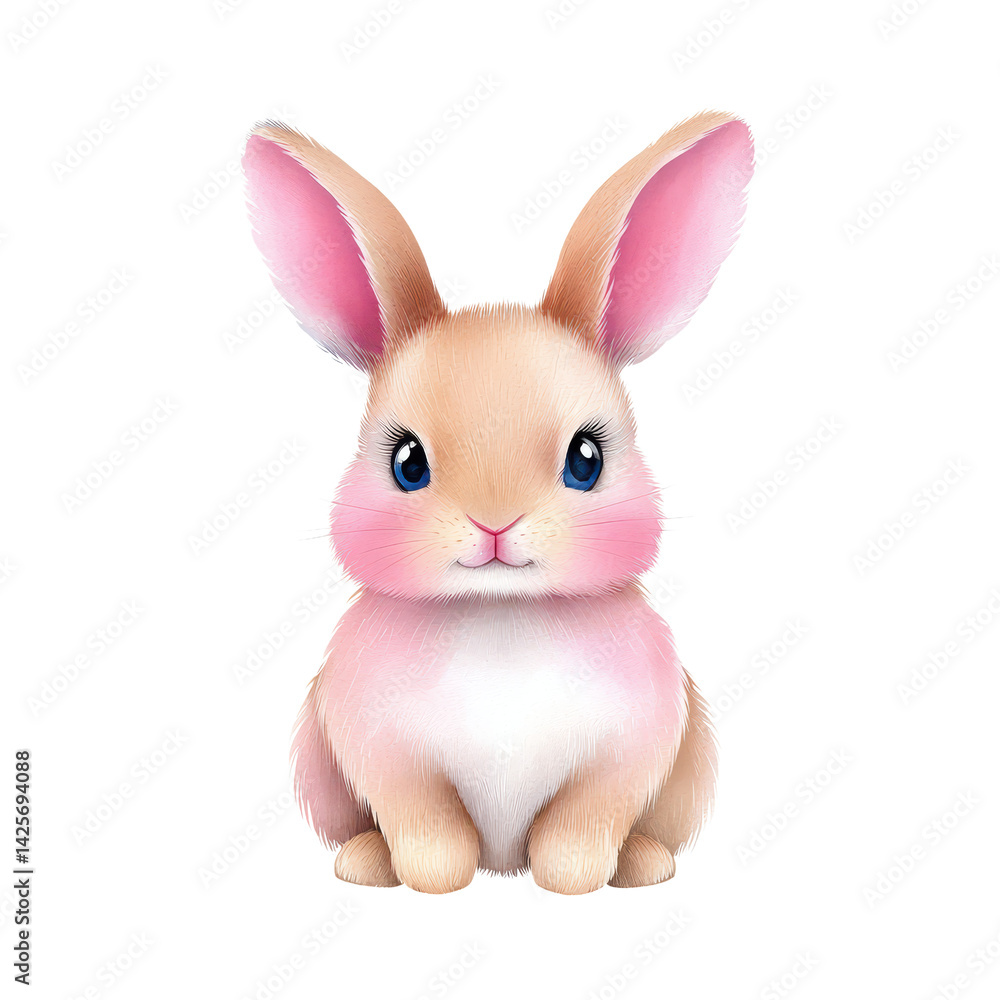 Fototapeta premium Cute cartoon bunny with big ears and gentle expression. isolated against a transparent background.