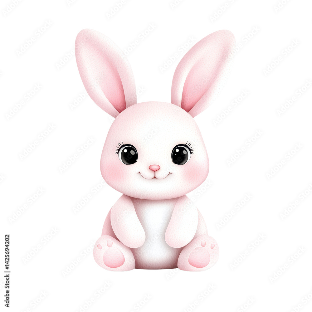 Fototapeta premium Cute cartoon rabbit sitting, perfect for children's designs. isolated against a transparent background.