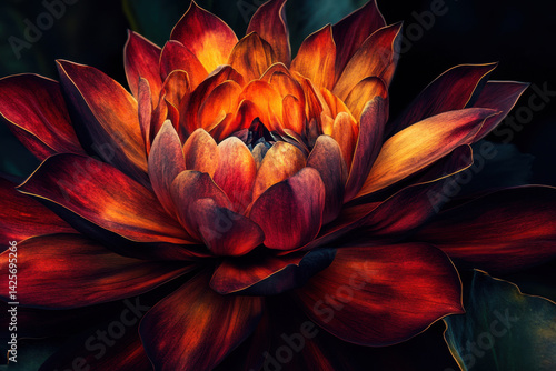 Wallpaper Mural Red and orange lotus flower blooming in dark background Torontodigital.ca