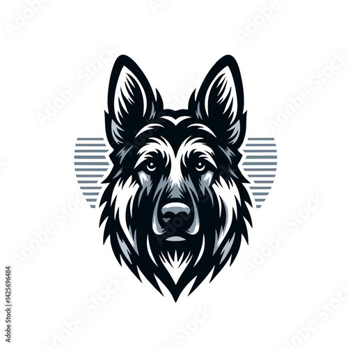 German Shepherd Dog Logo, Face Fierce Look Vector Style