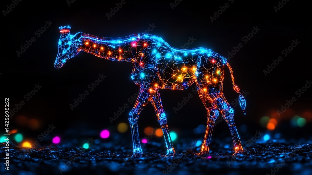 Neon Giraffe Walking Night Lightscape Neon Giraffe Walking Night Lightscape