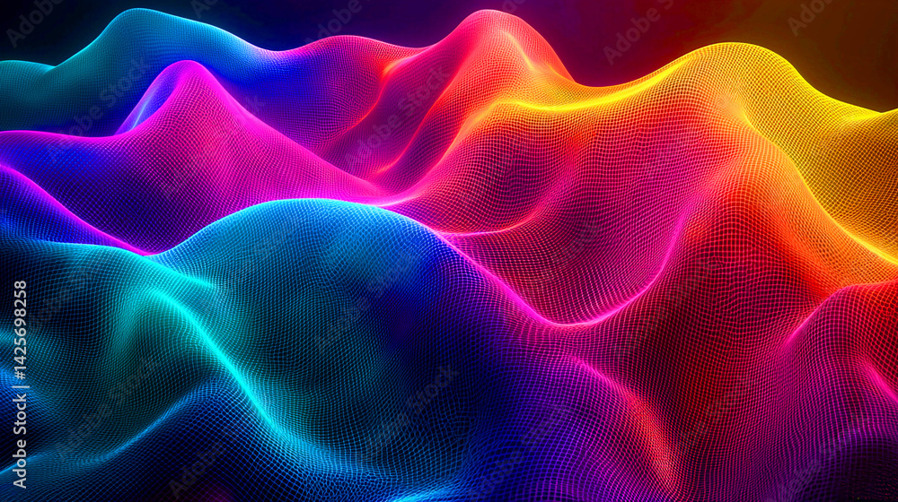 Obraz premium カラフルな波状メッシュの背景素材 