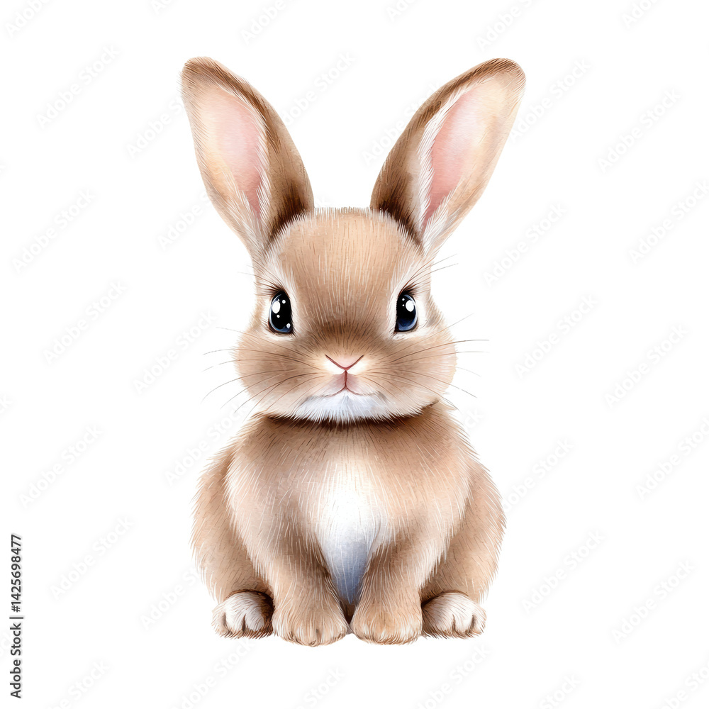 Fototapeta premium Cute rabbit sitting peacefully with fluffy fur and big eyes. isolated against a transparent background.