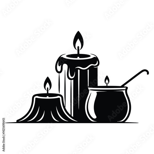 Candle making wick Silhouette, Vector, Icon, Logo, White Background.