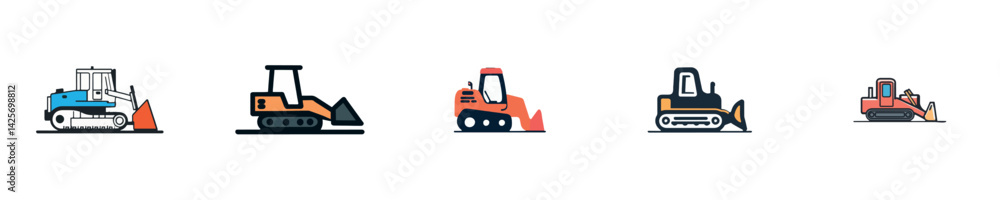 Naklejka premium Colorful Bulldozers on White Background