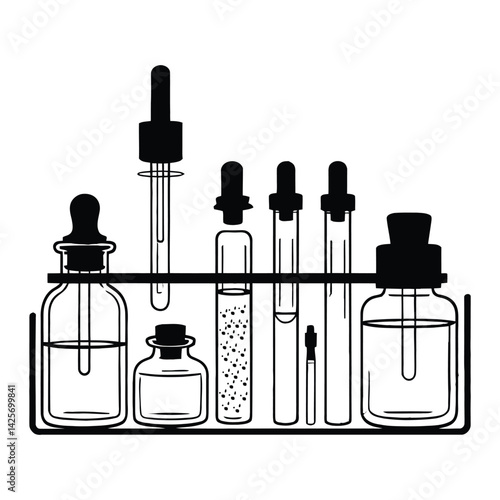 Perfume blending kit Silhouette, Vector, Icon, Logo, White Background.