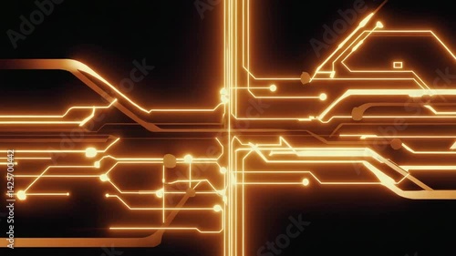 Wallpaper Mural Golden circuit board design with golden lights flowing Torontodigital.ca