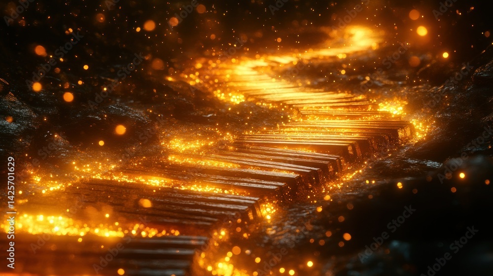 Fiery path through mystical woods Fiery path through mystical woods