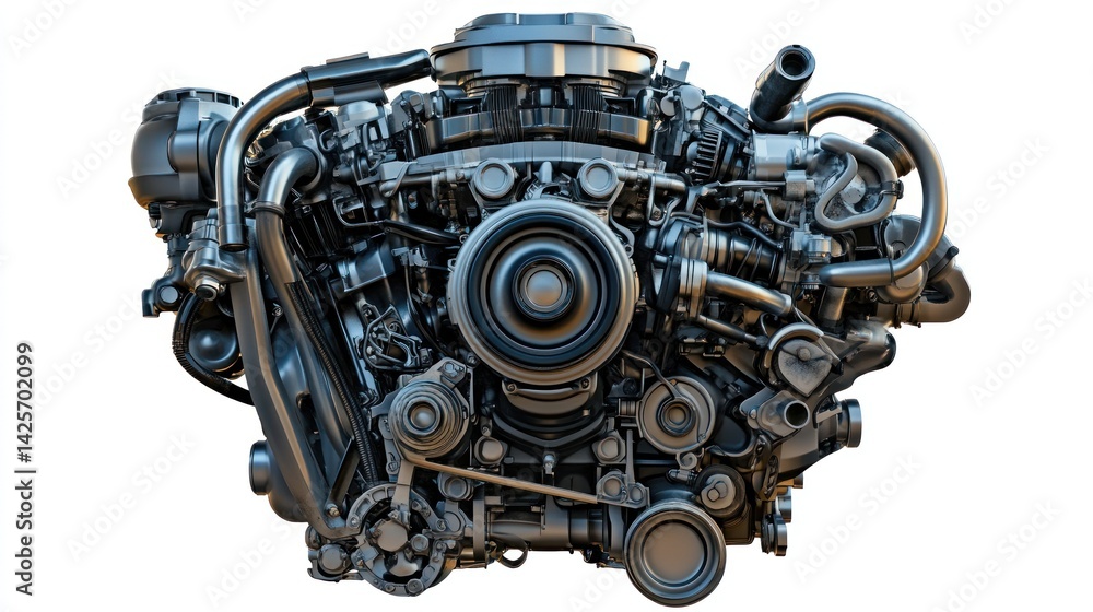 Close-up view of a powerful, complex internal combustion engine, showcasing intricate details of its components and mechanics. Close-up view of a powerful, complex internal combustion engine, showcasing intricate details of its components and mechanics.