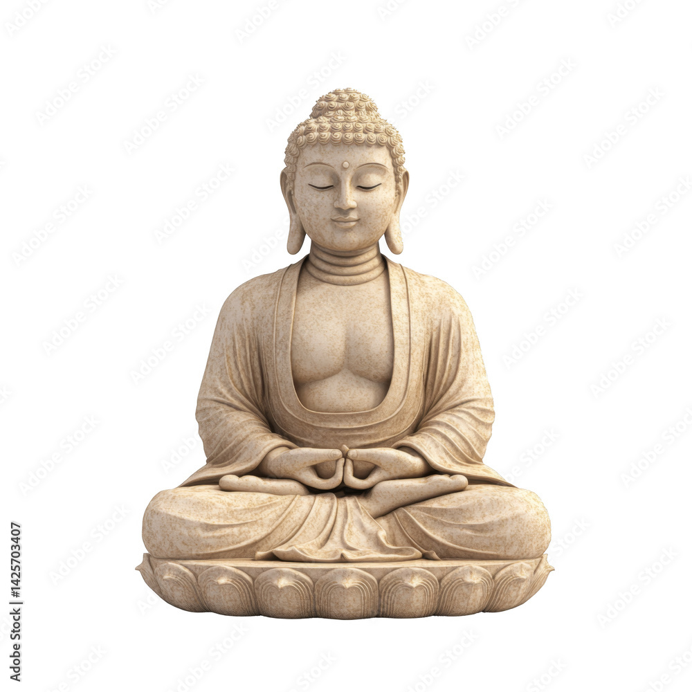 Fototapeta premium Serene Buddha Statue in Meditation Pose Peaceful Asian Religious Sculpture Spiritual Symbol