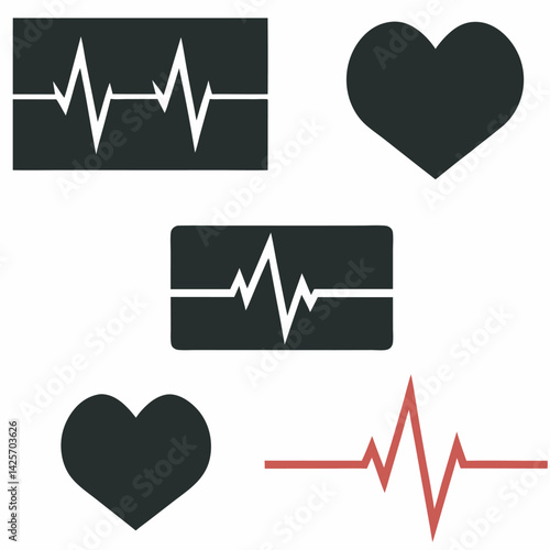 Heartbeat and heart symbol collection healthcare and medical icons flat design