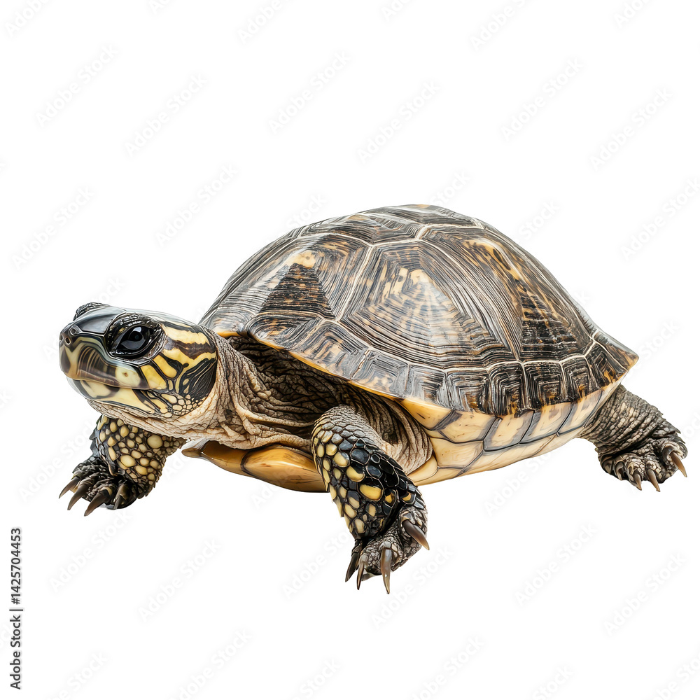 Fototapeta premium Pet turtle moving gracefully across a clean surface in a bright indoor setting