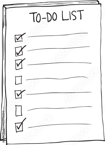 To Do List for Shopping and Errands Black and White Vector Illustration, Sketch Drawing Line Linear Symbol Icon Engraving, Hand-drawn Isolated
