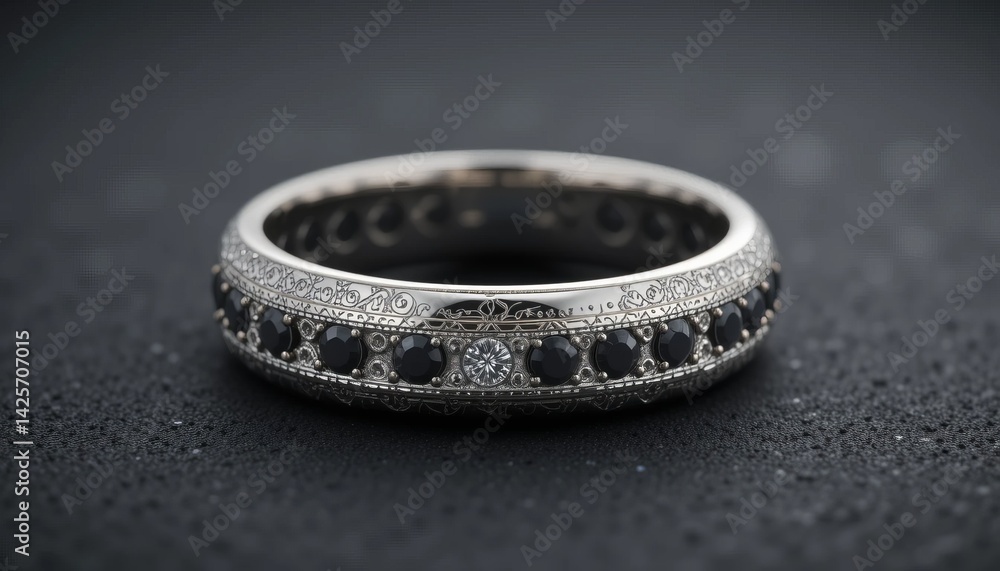 A luxurious silver ring with sparkling diamonds, a precious jewel perfect for a wedding or engagement gift A luxurious silver ring with sparkling diamonds, a precious jewel perfect for a wedding or engagement gift