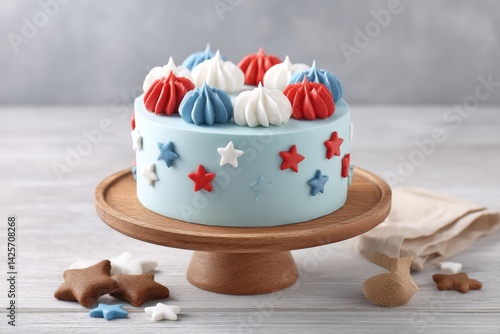 Decorated Cake Featuring Red, White, and Blue Colors for a Patriotic Celebration or Special Event