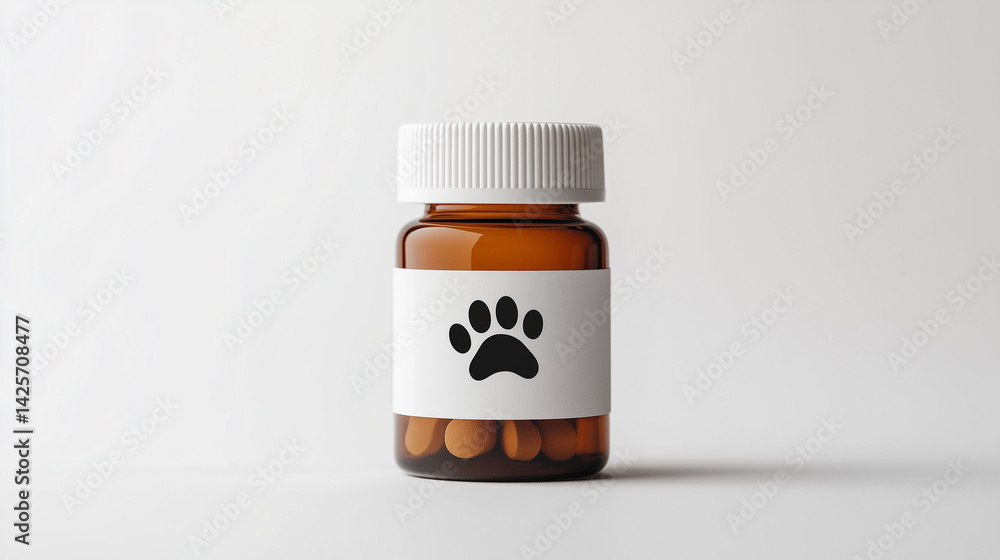 Vet Prescription Bottle Sticker, Small Medicine Bottle with Paw Print Label, Symbolizing Veterinary Treatments and Pet Medications, Fully Isolated on White Background, Generated AI
Vet Prescription Bottle Sticker, Small Medicine Bottle with Paw Print Label, Symbolizing Veterinary Treatments and Pet Medications, Fully Isolated on White Background, Generated AI