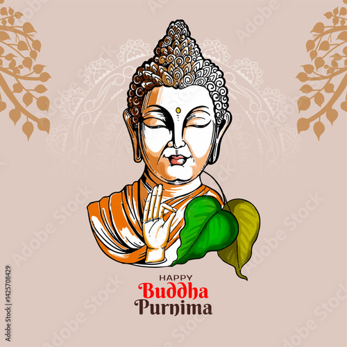 Happy Buddha Purnima Indian festival with Gautam Buddha design