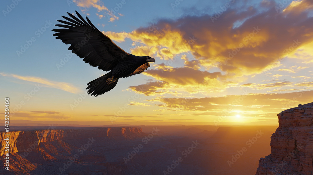 Fototapeta premium majestic condor soars gracefully over stunning canyon at sunset, showcasing beauty of nature landscape
