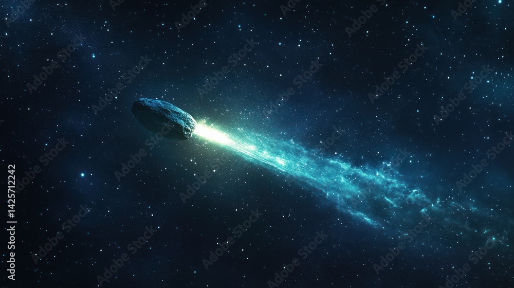 A celestial body with a tail of radiant gas traverses the cosmos A celestial body with a tail of radiant gas traverses the cosmos