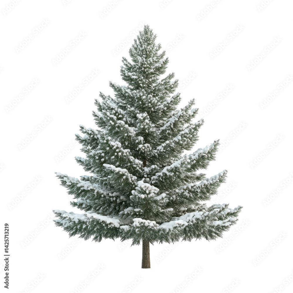 Fototapeta premium Snow-covered evergreen tree standing tall in a winter landscape during a serene afternoon