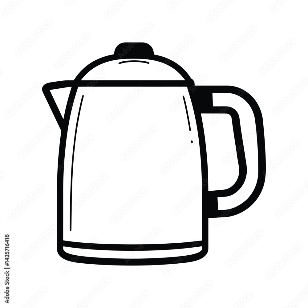 Obraz premium Simple Stainless Steel Kettle Outline with Handle Isolated on Transparent Background