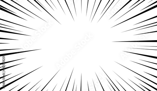 Line comic. Concentration effect lines. Velocity light ray. Halftone speed. Cartoon pop art. Black color anime zoom isolated on white background. Manga movement. Backdrop action. Vector illustration