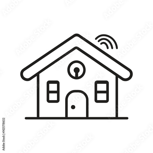 Smart House Icon, Connected Home Outline, Line art style, on Transparent Background