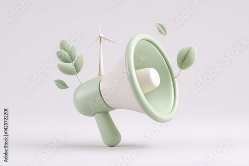 Stylized Megaphone Merges With Wind Turbine and Leaves to Promote Eco-Friendly Awareness in Modern Design