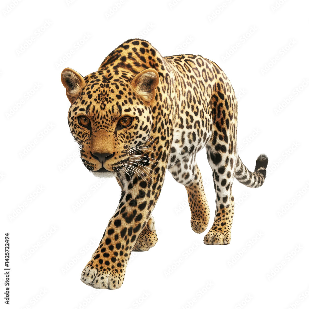 Leopard gracefully walking through a natural habitat with keen focus on surroundings Leopard gracefully walking through a natural habitat with keen focus on surroundings