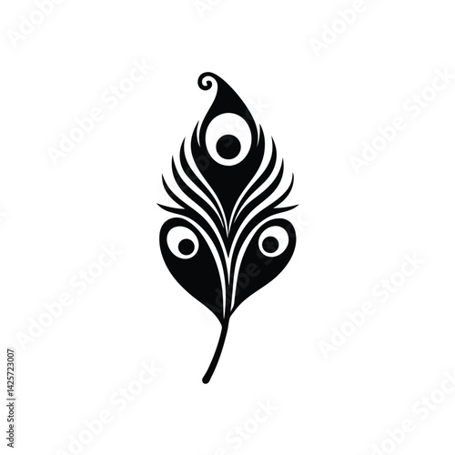 Elegant Black Peacock Feather Illustration Isolated On White Background Artistic Design.