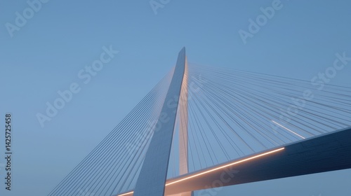 Modern cable-stayed bridge structure against a pale sky