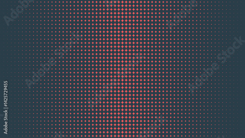 Circular Halftone Pattern Faded Gradient Border Vector Red Black Abstract Background. Ultra Modern Minimalistic Brutalism Style Half Tone Graphics. Retro Futuristic Sci-Fi Technology Art Illustration