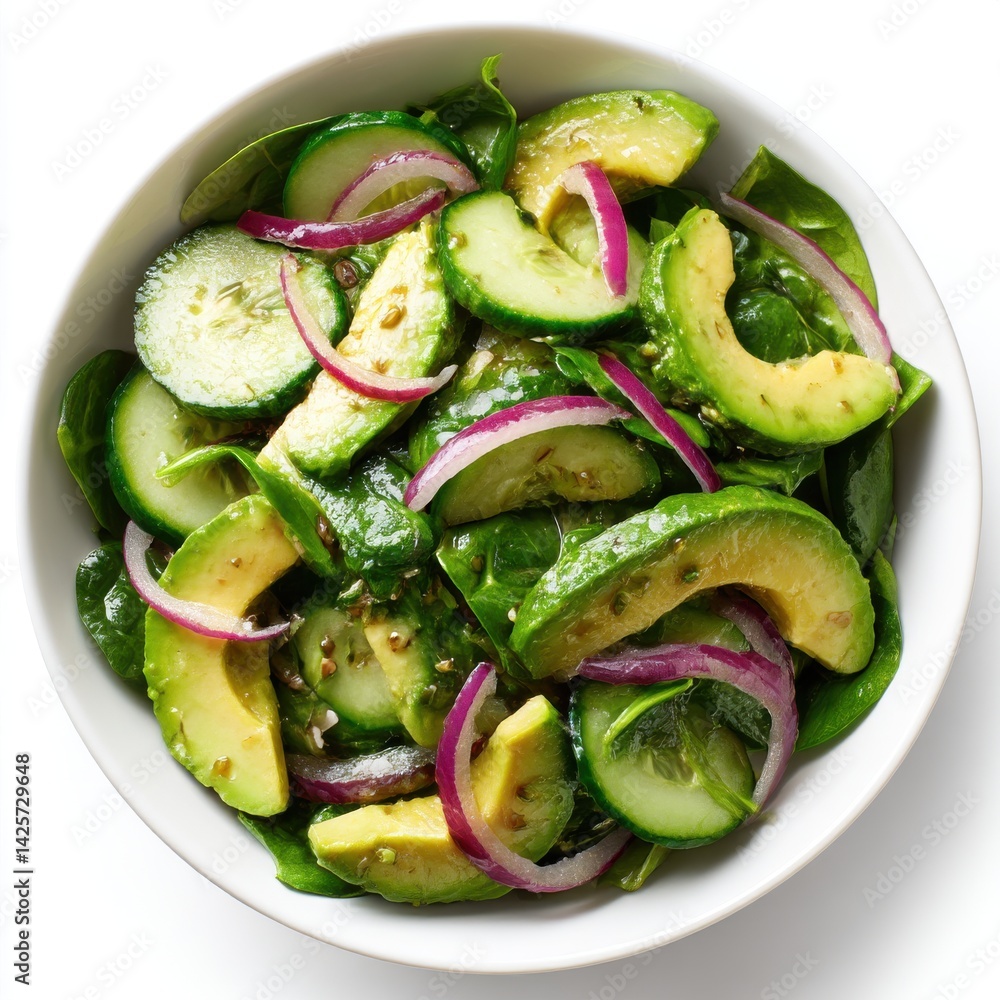 Fresh salad with avocado and cucumber isolated on white background Fresh salad with avocado and cucumber isolated on white background