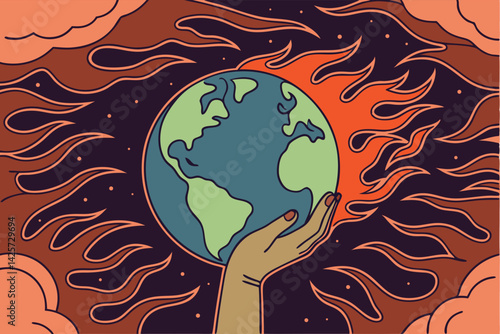 Fantasy Hand Holding Earth Vector Save the Planet from Global Heat Digital Illustration