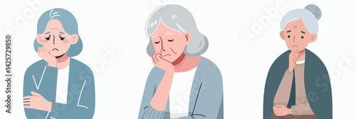 vector set of sad senior people