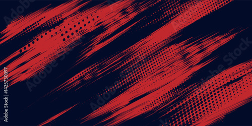 Red halftone dots blue color pattern gradient grunge texture background. Dot pop art comic sport style vector illustration.