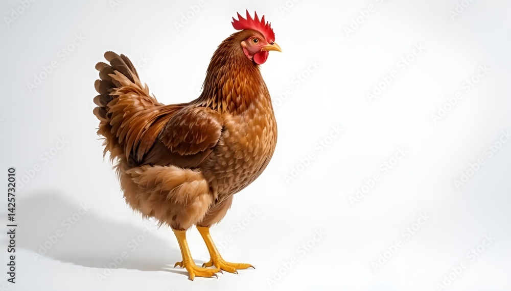 Fototapeta premium A brown hen standing on a white background
