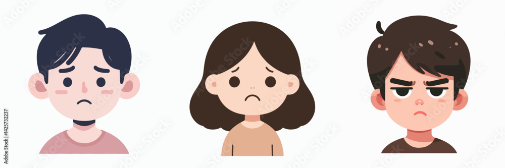 set vector kid with annoyed face set vector kid with annoyed face
