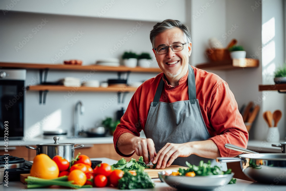 Smiling Chef Preparing Fresh Vegetables Smiling Chef Preparing Fresh Vegetables