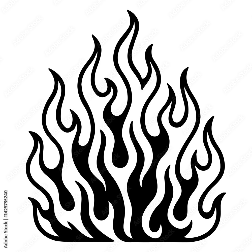 Vector illustration of a stylized fire flame silhouette in black. Represents heat, energy, passion, and a graphic element. Vector illustration of a stylized fire flame silhouette in black. Represents heat, energy, passion, and a graphic element.