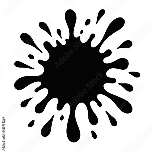 Vector illustration of a black paint splatter or ink blot silhouette. Represents art, creativity, messiness, and a graphic element.