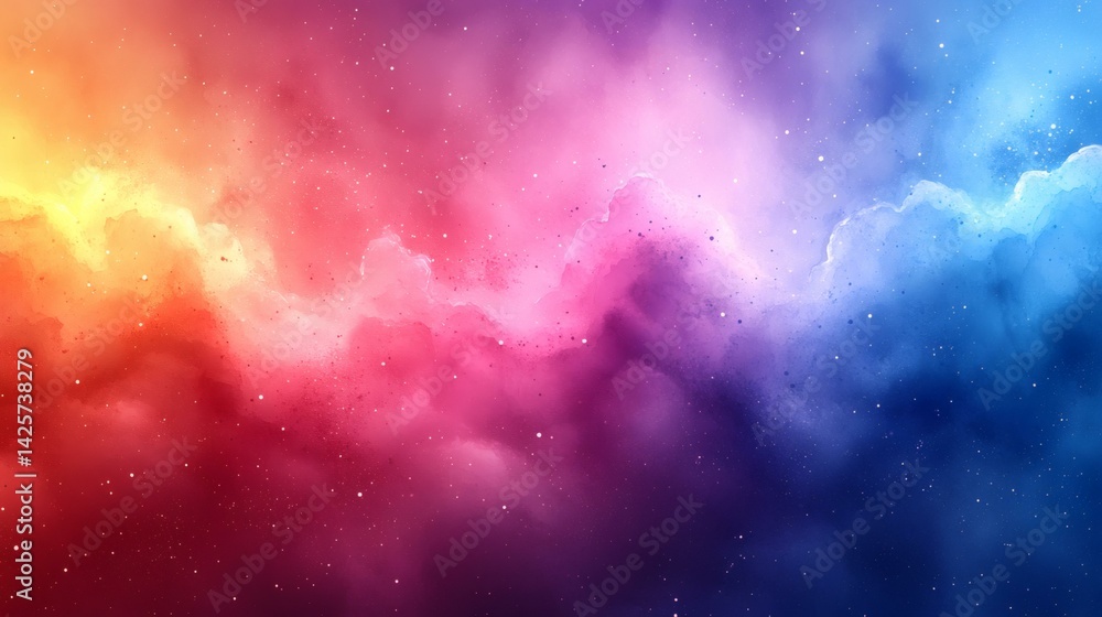 Fototapeta premium Colorful watercolor nebula background with soft blending and cosmic dust, creating a fantasy universe atmosphere.