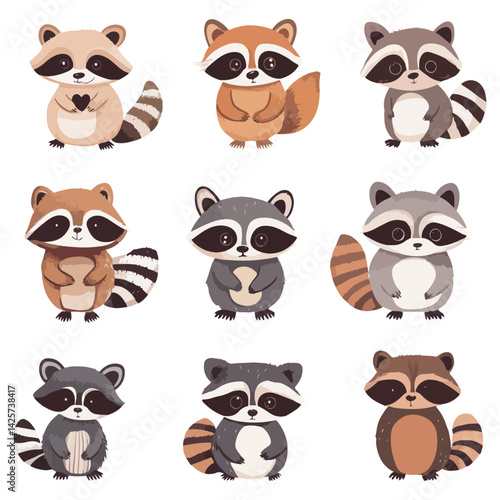 raccoon, animal, vector, transparent background, various