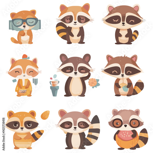 raccoon, animal, vector, transparent background, various