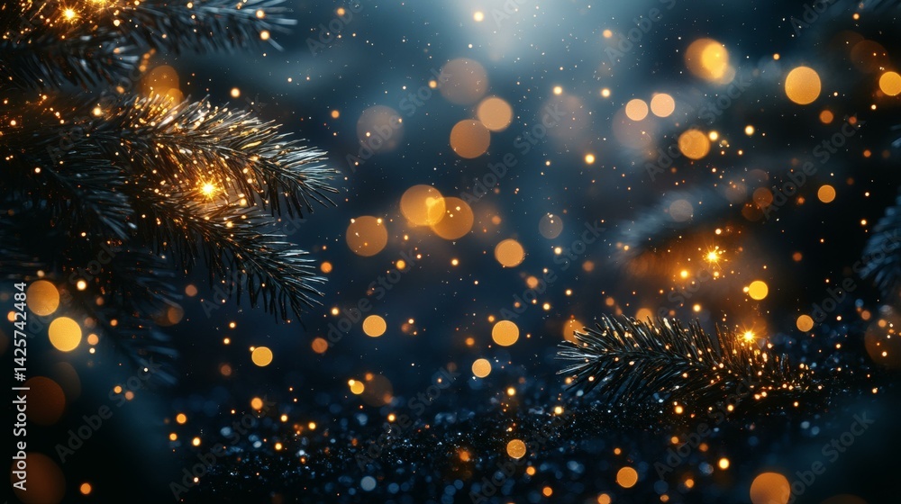 Festive Holiday Scene with Sparkling Bokeh and Winter Branches