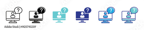 online support icon set. agent helping, online people asking thin line and different color style icon for your app and web. vector illustration