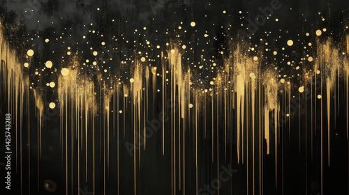 Abstract Gold Dripping Texture  Black Background  Luxury Art Print