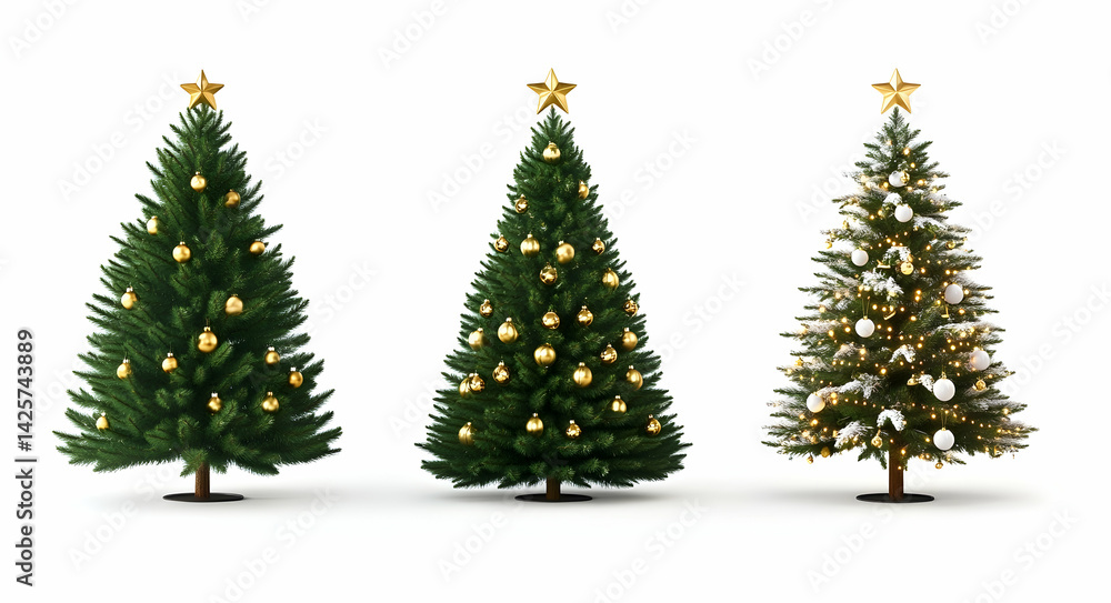 Fototapeta premium Decorated Christmas Tree on White Background