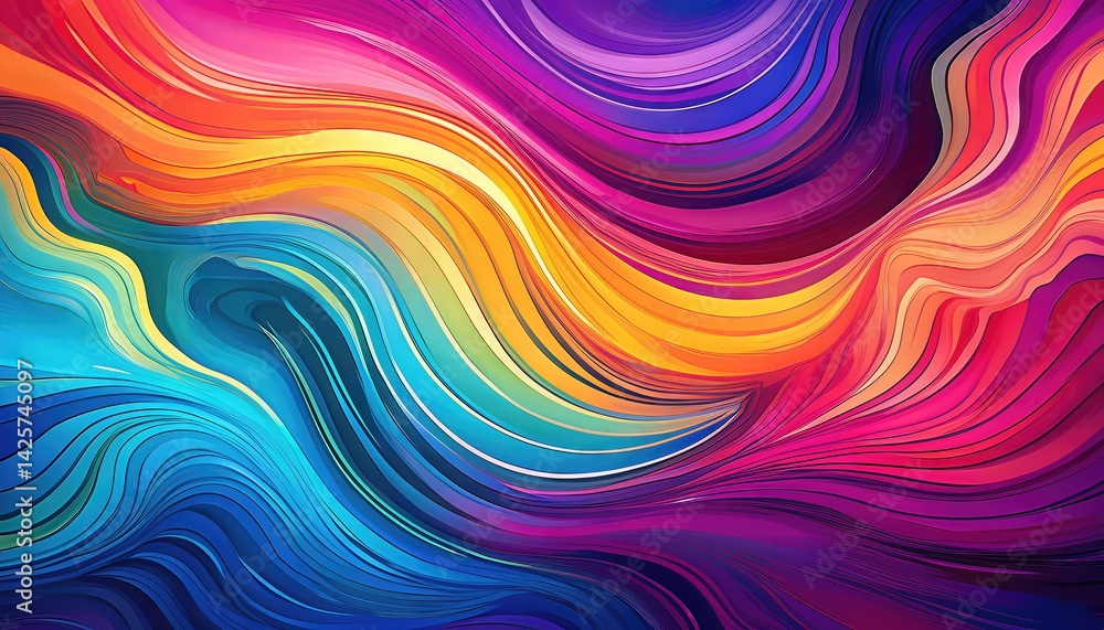 Abstract Rainbow Waves A Vibrant Spectacle of Color and Movement in a Digital Art Masterpiece, Ideal for Modern Home Decor or Design Inspiration. Abstract Rainbow Waves A Vibrant Spectacle of Color and Movement in a Digital Art Masterpiece, Ideal for Modern Home Decor or Design Inspiration.
