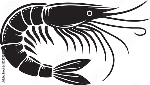 Shrimp silhouette vector, shrimp fish art icon
